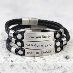 Engraved Men's Black Leather Bracelet | Lisa Angel