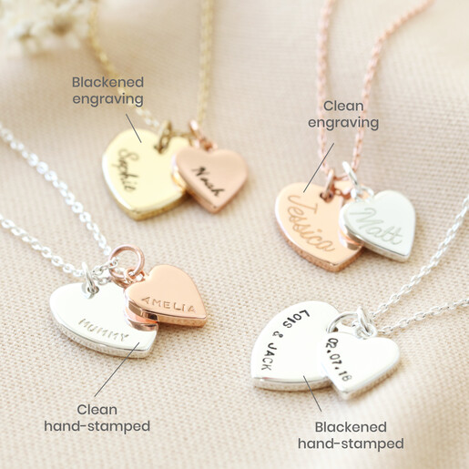 Sterling Silver Engraved Heart Necklace with Birthstone and Pearl |  Charming Engraving
