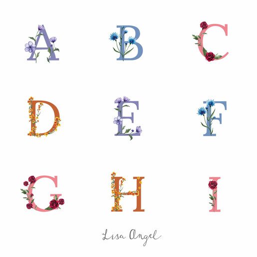 A to I initial graphics for Floral Initial Compact Mirror