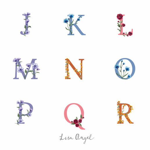 J to R Initial graphics for Floral Initial Compact Mirror