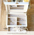 Inside of Embroidered White Jewellery Box with Drawers