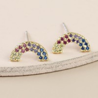 Crystal Rainbow Stud Earrings in Gold