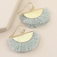 Grey Tassel Semi-Circle Drop Earrings in Gold