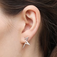Half Star Stud Earrings in Silver