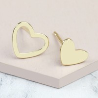 Mismatched Heart Stud Earrings in Gold