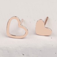 Mismatched Heart Stud Earrings in Rose Gold
