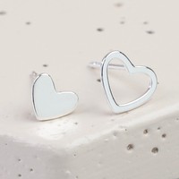 Mismatched Heart Stud Earrings in Silver