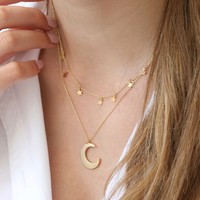 Gold Double Layer Stars and Moon Necklace