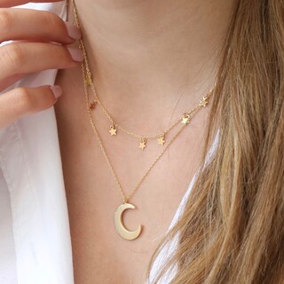 Gold Double Layer Stars and Moon Necklace