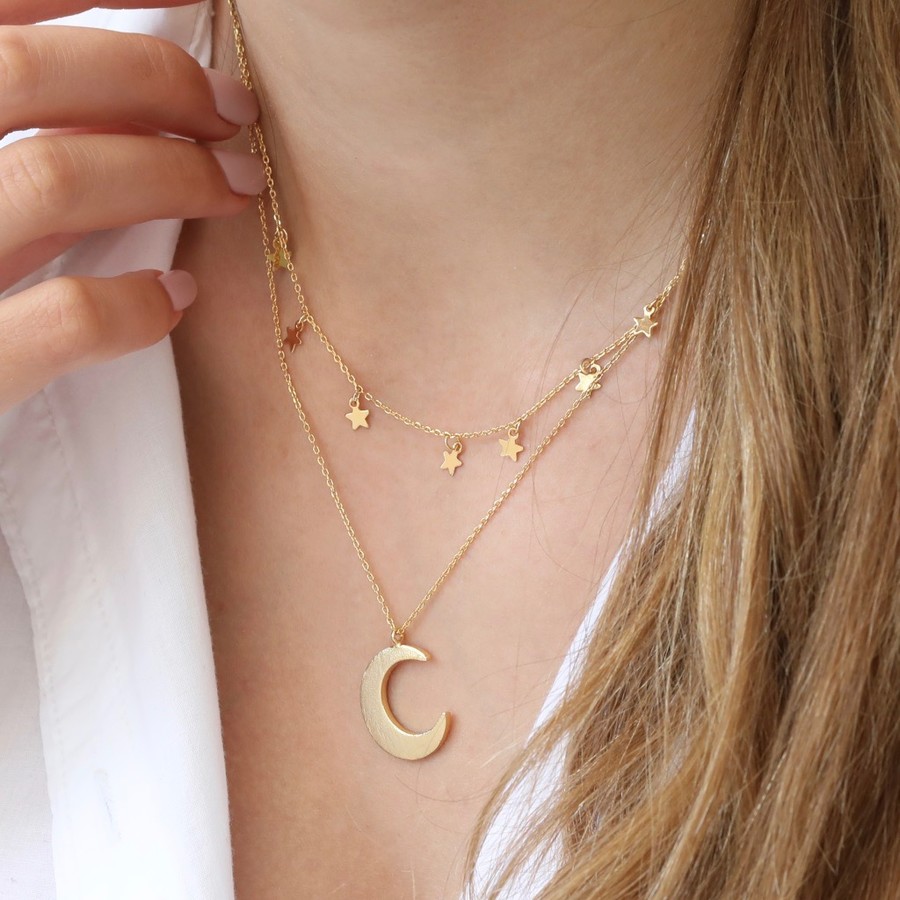 Noa Cute Boho Moon and Star Layered Necklace in Silver – MyBodiArt