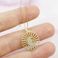 Gold Moon and Sun Disc Pendant Necklace