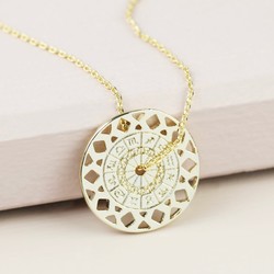 Long Gold Spinning Zodiac Disc Pendant Necklace