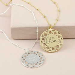 Personalised Long Aztec Disc Necklace