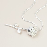 Stem Rose Pendant Necklace in Silver