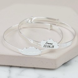 Personalised Sterling Silver Cloud Christening Bangle