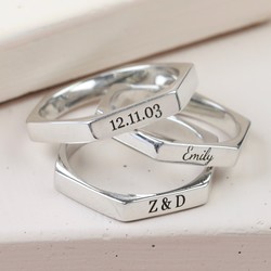 Personalised Sterling Silver Hexagonal Ring