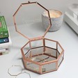Lisa Angel Ladies' Personalised Copper and Glass Hexagonal Jewellery Box