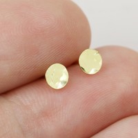 Sterling Silver Gold Hammered Disc Stud Earrings