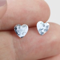 Sterling Silver Hammered Heart Stud Earrings