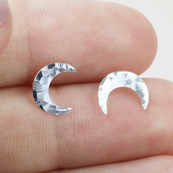 Sterling Silver Hammered Moon Stud Earrings