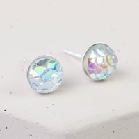 Sterling Silver Textured Iridescent Stud Earrings