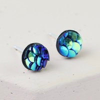 Sterling Silver Textured Iridescent Petrol Stud Earrings