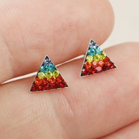 Sterling Silver Rainbow Diamante Triangle Stud Earrings