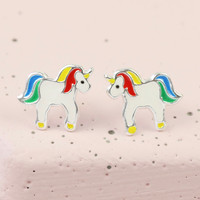 Sterling Silver Rainbow Unicorn Stud Earrings