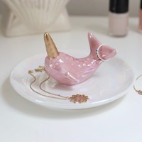 Iridescent Pink Narwhal Jewellery Dish