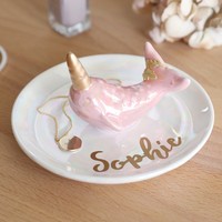 Personalised Iridescent Pink Narwhal Jewellery Dish