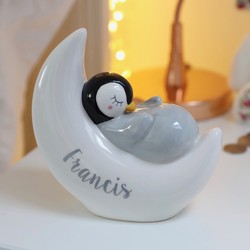 Personalised Sleeping Penguin Moon Money Box