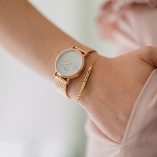 Personalised Gold Horizontal Bar Bracelet on Model