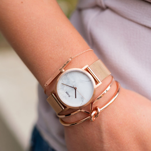 Personalised Rose Gold Horizontal Bar Bracelet on Model