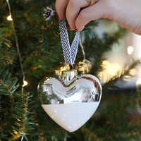 Metallic Dipped Ceramic Heart Bauble in Silver