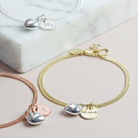 Personalised Disc and Puffed Heart Charm Bracelet