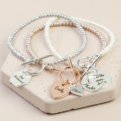 Personalised Seed Pearl and Charm Toggle Bracelet