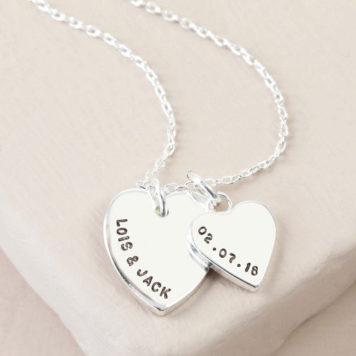 Personalised Double Heart Charm Necklace | Lisa Angel