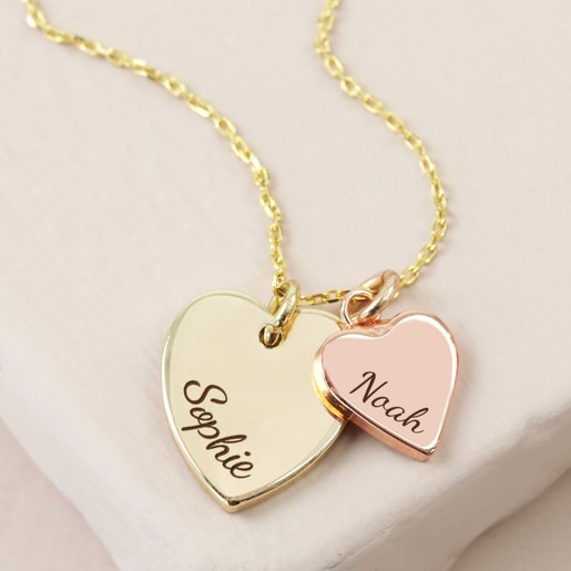 Personalised Double Heart Charm Necklace | Lisa Angel