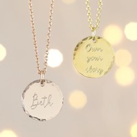 Personalised Gold Sterling Silver Hammered Disc Necklace