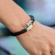 Men's Personalised Adjustable Black Rope Cord Bracelet on Model