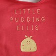 Festive Personalised Christmas Pudding Cotton Baby Bib in Red
