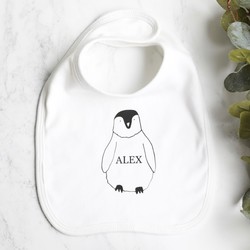 Personalised Penguin Cotton Baby Bib in White