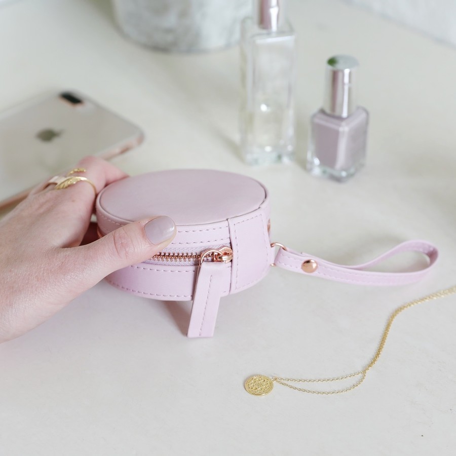 Mini Round Travel Jewellery Case in Lilac Pink | Lisa Angel