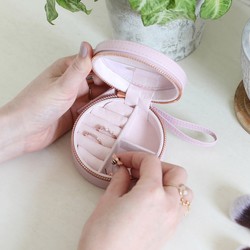 Mini Round Travel Jewellery Case in Lilac Pink