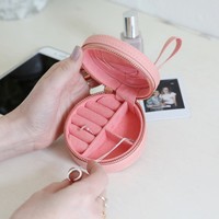 Mini Round Travel Jewellery Case in Pink