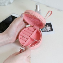 Mini Round Travel Jewellery Case in Pink