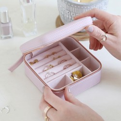 Square Travel Jewellery Box in Lilac Pink