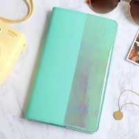 Slim Iridescent Travel Wallet in Turquoise