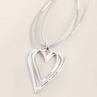 Personalised Long Grey Cord & Silver Double Heart Necklace