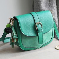 Green Vegan Leather Crossbody Handbag